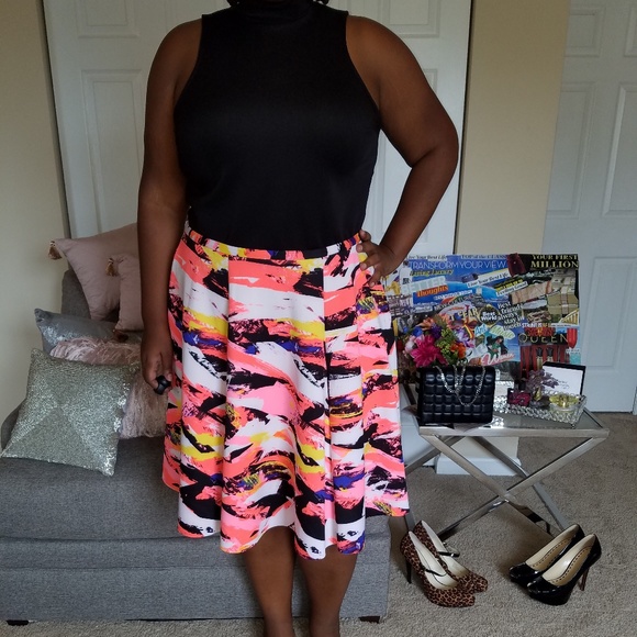 belle sky Dresses & Skirts - PLUS SIZE 2X Belle Sky Neon Print Circle Skirt